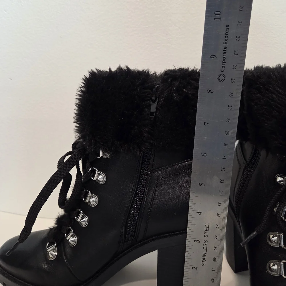 G By Guess Black Lace Up And Zip Stacked Heel Boots Studded Size 7.5 M